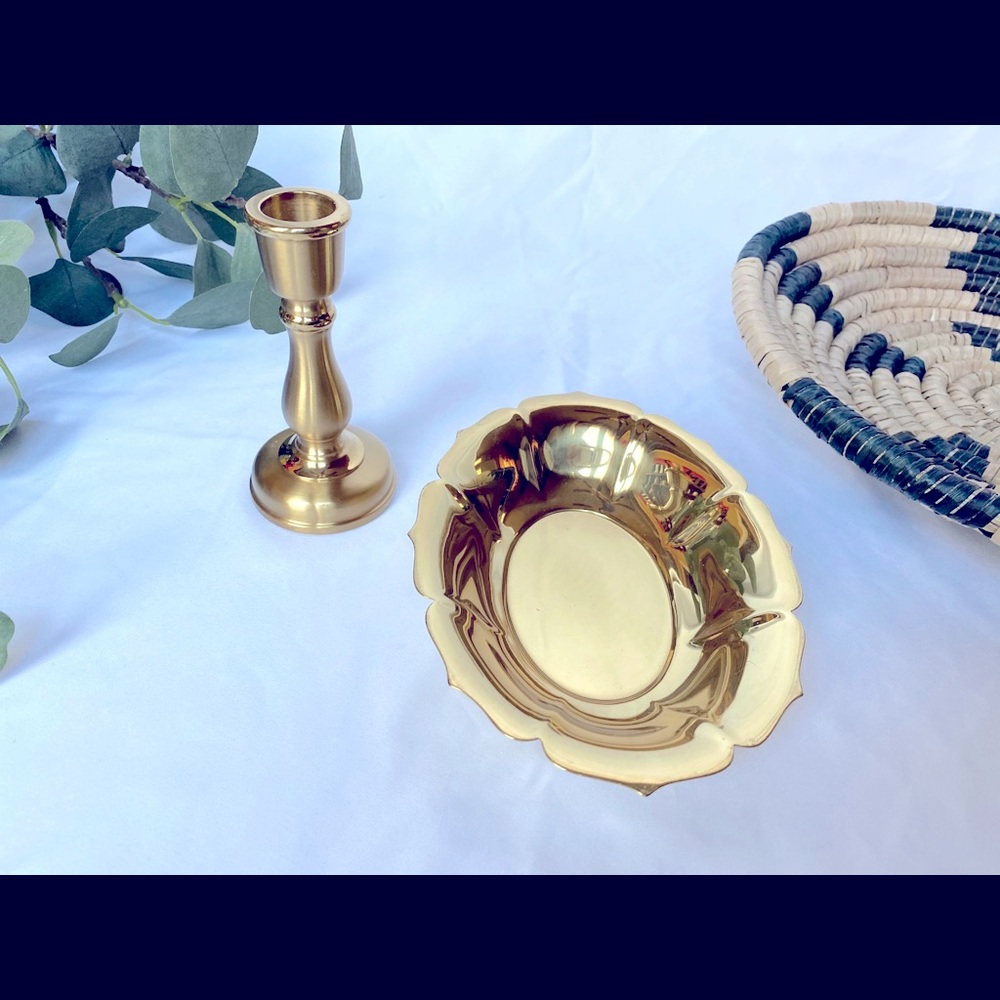 Ornate Brass Dish w/ Brass Candle Stick Holder